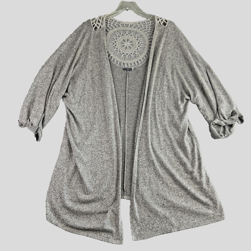 Earthbound Trading Co XL Gray Open Front  Crocheted Cardigan Cottage‎ Western